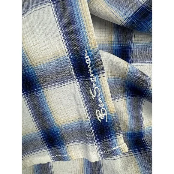Ben Sherman Mens S Checkered Long Sleeve Shirt Western Cowboy Blue White NWT - Picture 3 of 14